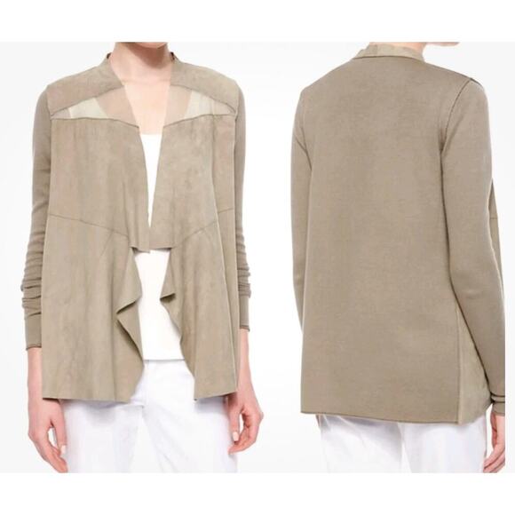 Elie Tahari Suede Draped Cardigan – Taupe – XS - Picture 1 of 6